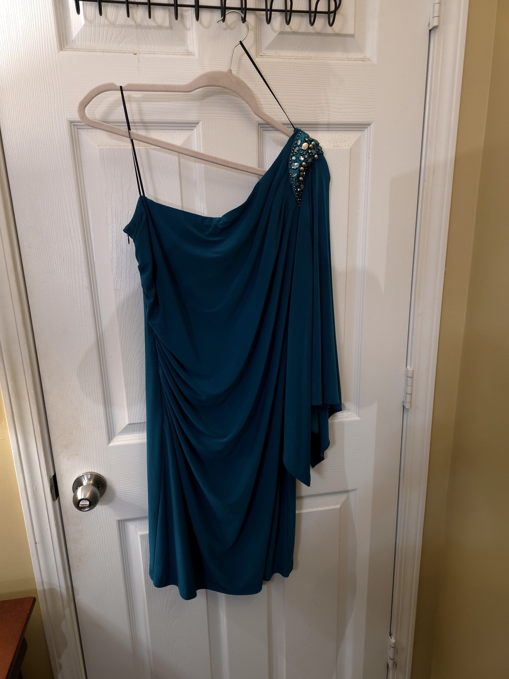 R&M Richards Teal One-Shoulder Embellished Cocktail Dress Size 12